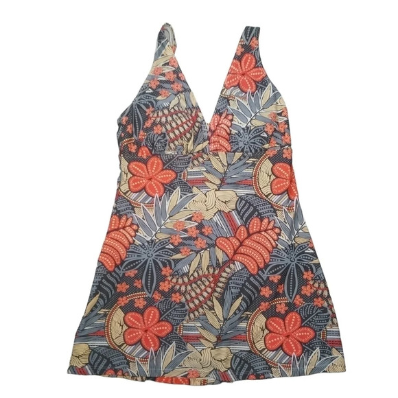 IIe Moorea One Piece Swimsuit Dress Floral Orange Gray Beige S - Picture 2 of 12
